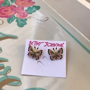 New Betsey Johnson Rhinestone Butterfly Earrings